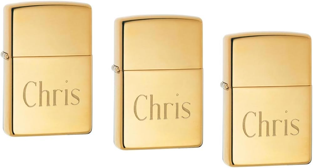Personalized Set of 3 Polished Brass Armor Zippos with Free Engraving