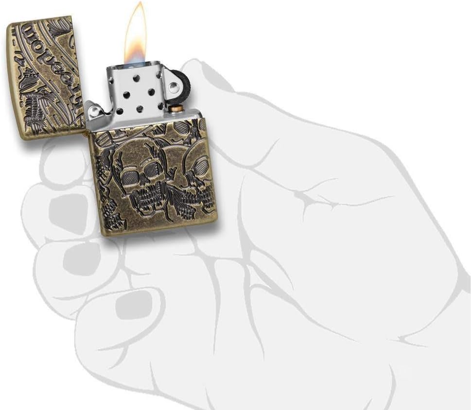 Zippo Armor Freedom Skull Antique Brass Pocket Lighter, One Size
