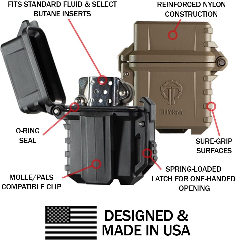 Thyrm PyroVault Lighter Armor v1.0, Compatible with Zippo Classic Fluid Inserts (Olive Drab) for Protection, Less Evaporation, and Retention (Pocket Clip), Made in USA