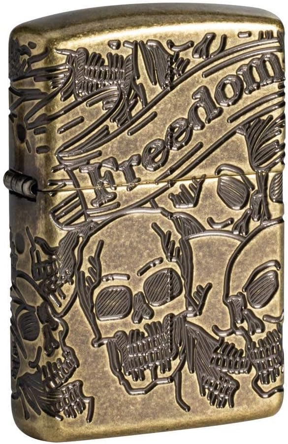Zippo Armor Freedom Skull Antique Brass Pocket Lighter, One Size