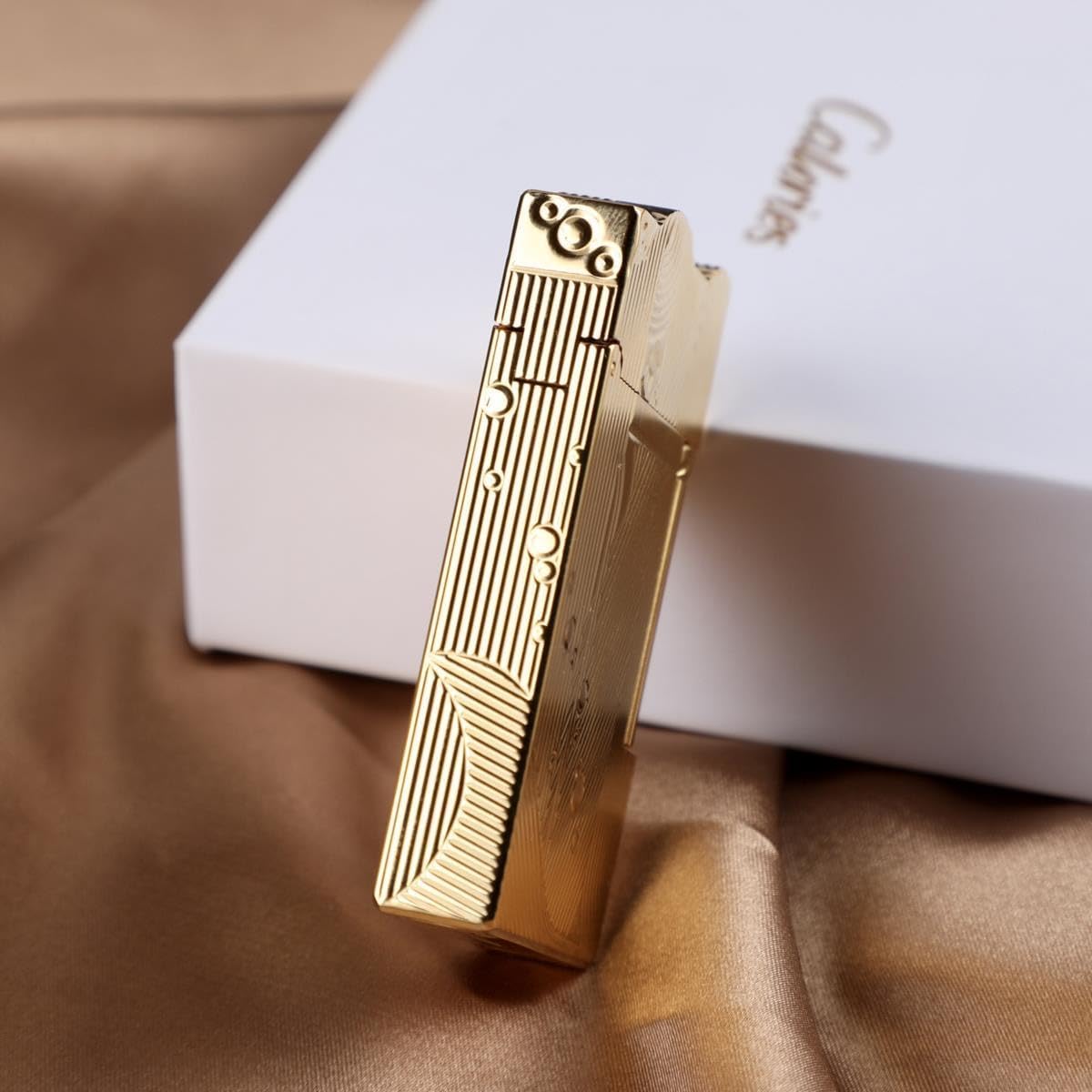 Sanji Lighter Luxury Present Box Packaging Metal Mermaid Lighters Retro Nostalgic One-Piece Pulley Refillable Kerosene Soft Flame Lighter Butane Free Birthday (Gold-A)