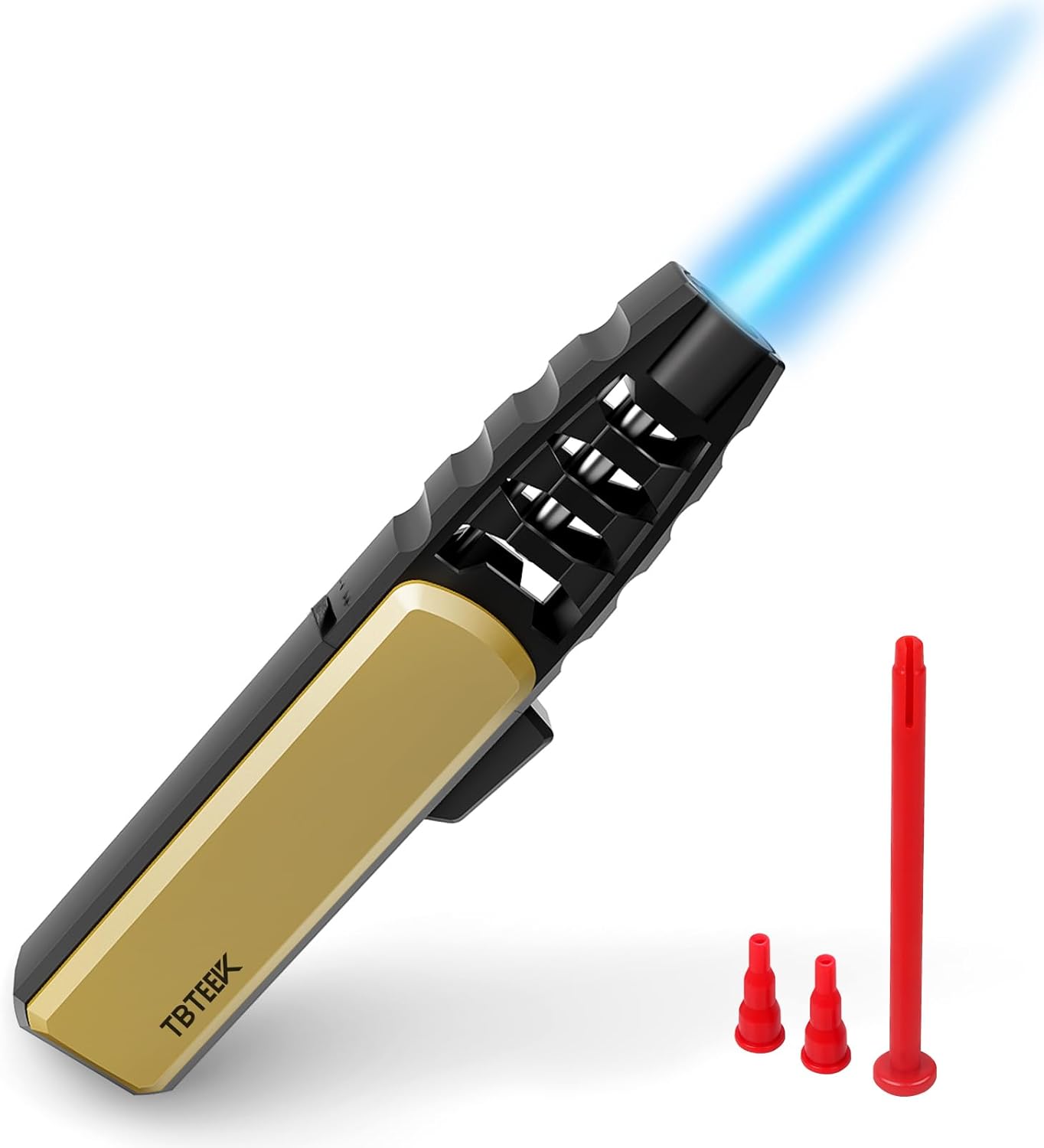 TBTeek Butane Torch Lighter - Adjustable Jet Flame Lighter, Refillable Bright Fire Blow Torch, Cooking Lighter with Safety Lock for creme, BBQ, Baking, Candle, Camping, Gold (Gas Not Included)