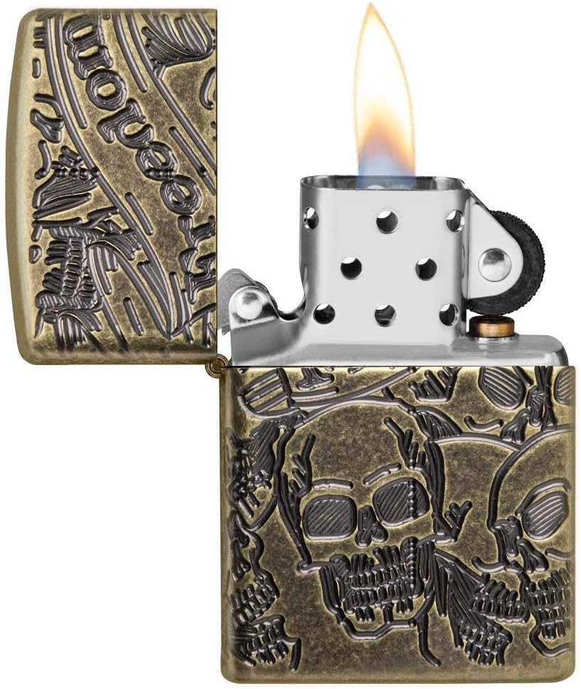 Zippo Armor Freedom Skull Antique Brass Pocket Lighter, One Size