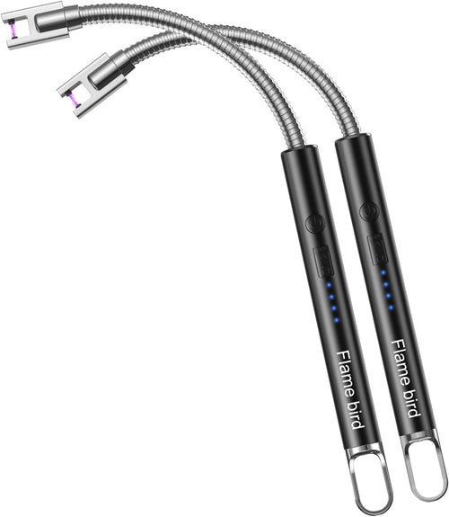 2 Pack Electric Candle Lighter Flameless Arc Windproof Flexible Long Neck USB Rechargeable Lighter Matches for BBQ Grill Fireworks Camping.(Black)
