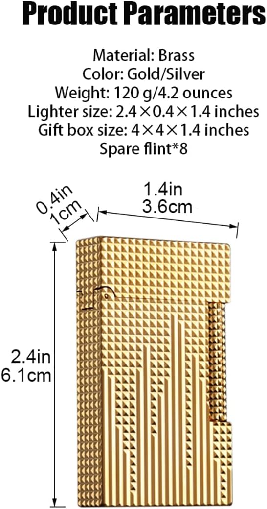 Classic Lighter, Butane Copper Exquisitely Carved Vintage Side Slide Lgnition Lighter, for Men Dad Husband Collect,Gold