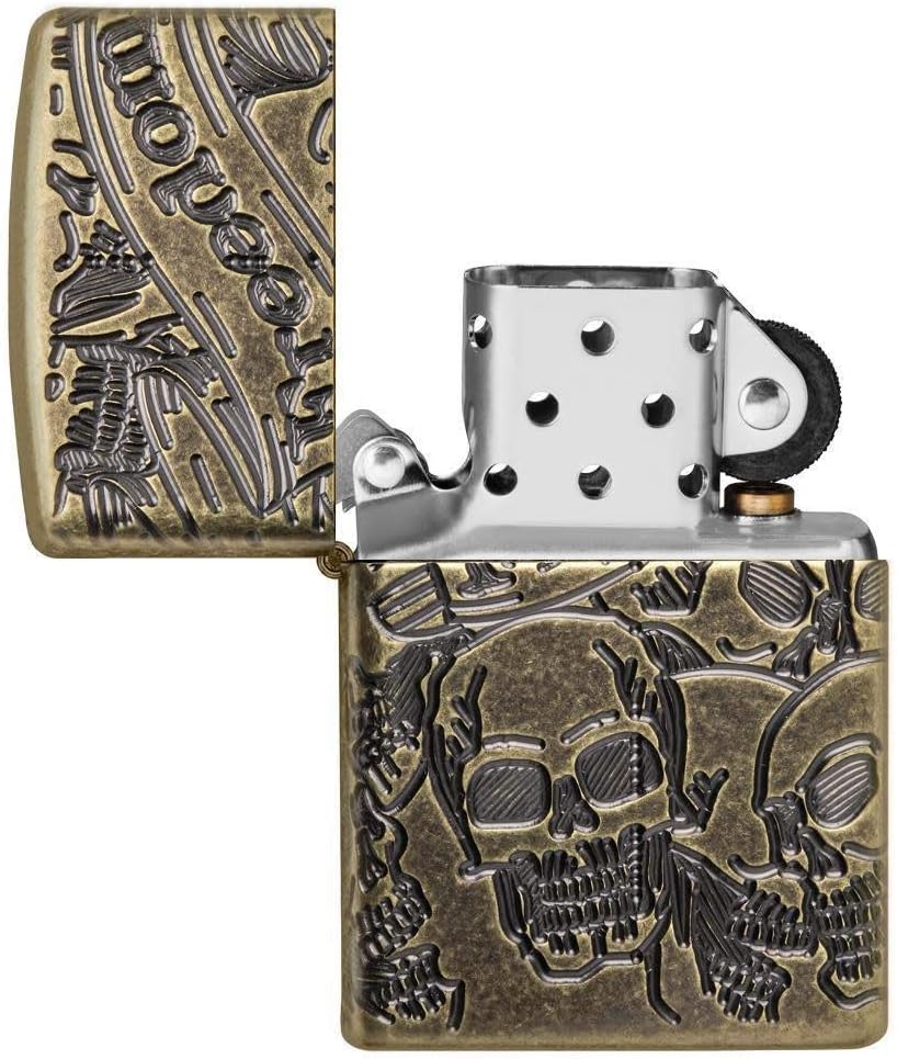 Zippo Armor Freedom Skull Antique Brass Pocket Lighter, One Size
