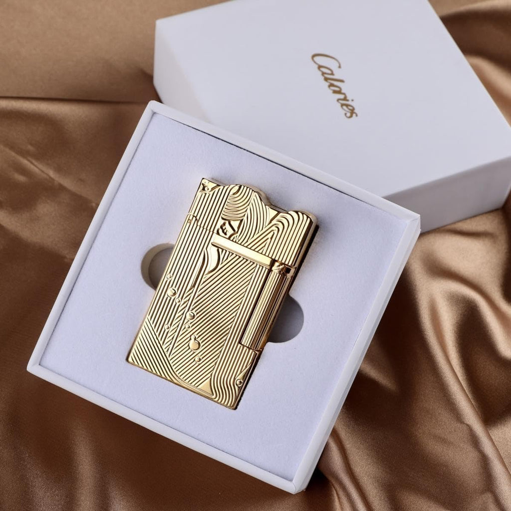 Sanji Lighter Luxury Present Box Packaging Metal Mermaid Lighters Retro Nostalgic One-Piece Pulley Refillable Kerosene Soft Flame Lighter Butane Free Birthday (Gold-A)