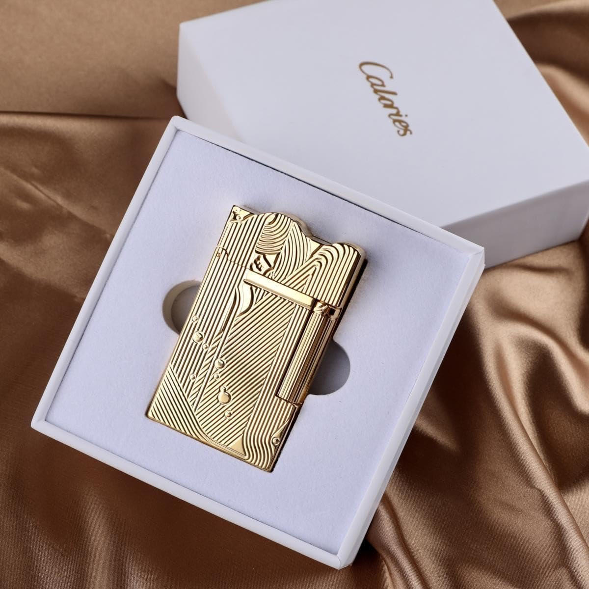 Sanji Lighter Luxury Present Box Packaging Metal Mermaid Lighters Retro Nostalgic One-Piece Pulley Refillable Kerosene Soft Flame Lighter Butane Free Birthday (Gold-A)