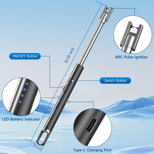 2 Pack Electric Candle Lighter Flameless Arc Windproof Flexible Long Neck USB Rechargeable Lighter Matches for BBQ Grill Fireworks Camping.(Black)