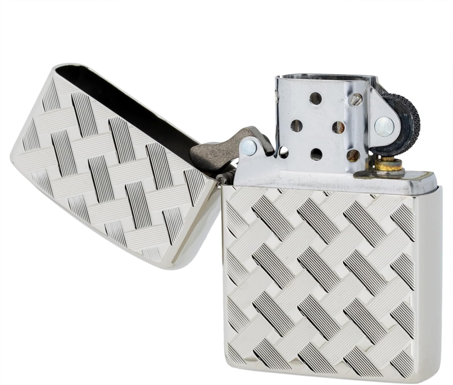 KAJIKAWA Zippo Zippo Lighter, Windproof, Brass, Armor Zippo, Carved, White Nickel Finish, Double Sided, Includes Special Sticker Wire MESH II (C)