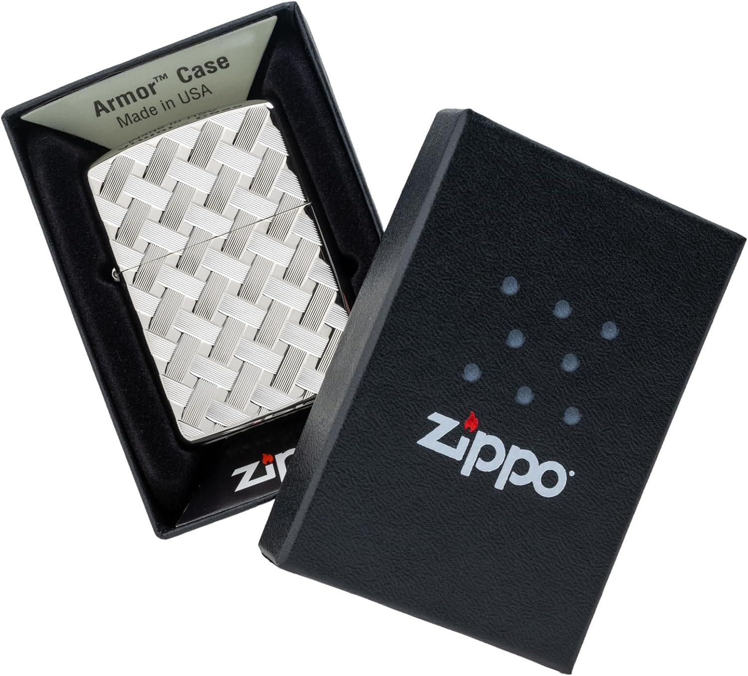 KAJIKAWA Zippo Zippo Lighter, Windproof, Brass, Armor Zippo, Carved, White Nickel Finish, Double Sided, Includes Special Sticker Wire MESH II (C)