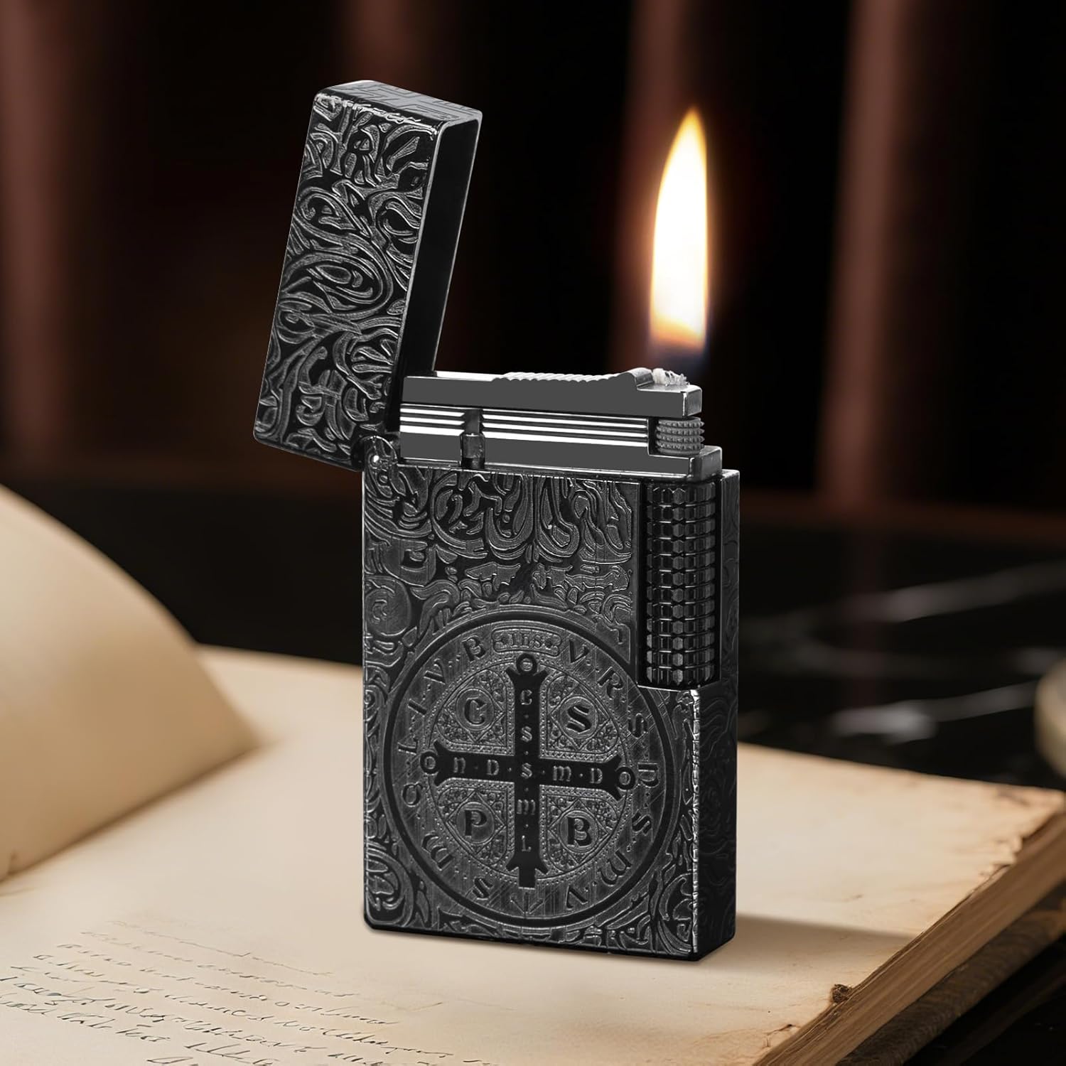 YUSUD Carved Constantine Lighter, Vintage Trench Lighters, Copper Unique Lighters One Piece Kerosene Fluid Refill, Cool Lighter for Men Dad - Antique Heavy Duty Armor Style