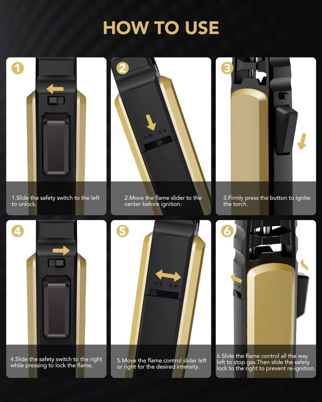 TBTeek Butane Torch Lighter - Adjustable Jet Flame Lighter, Refillable Bright Fire Blow Torch, Cooking Lighter with Safety Lock for creme, BBQ, Baking, Candle, Camping, Gold (Gas Not Included)