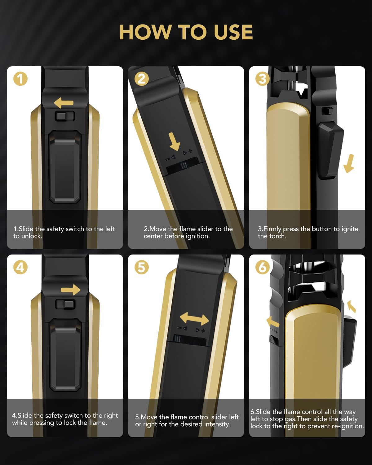 TBTeek Butane Torch Lighter - Adjustable Jet Flame Lighter, Refillable Bright Fire Blow Torch, Cooking Lighter with Safety Lock for creme, BBQ, Baking, Candle, Camping, Gold (Gas Not Included)