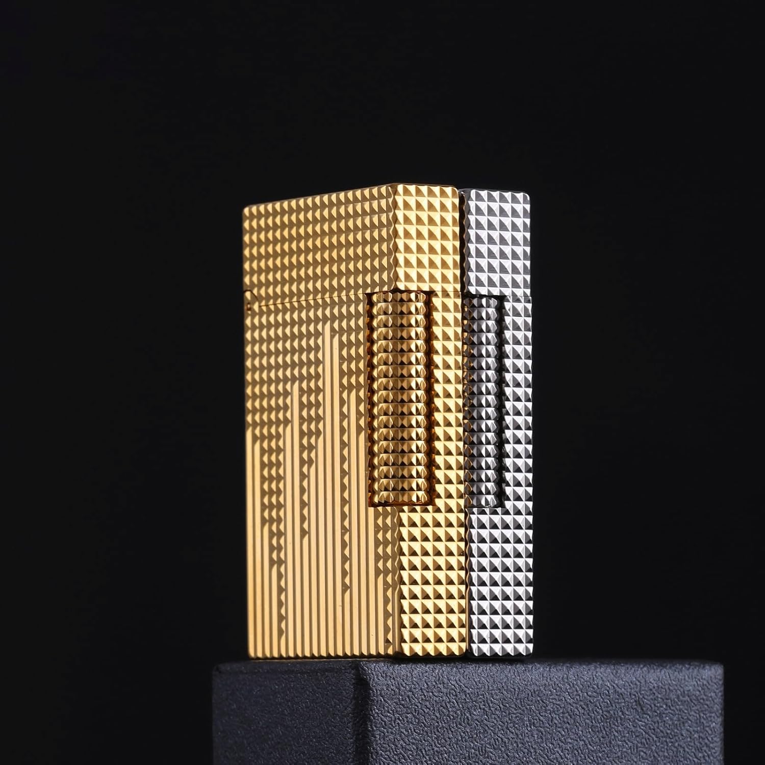 Classic Lighter, Butane Copper Exquisitely Carved Vintage Side Slide Lgnition Lighter, for Men Dad Husband Collect,Gold