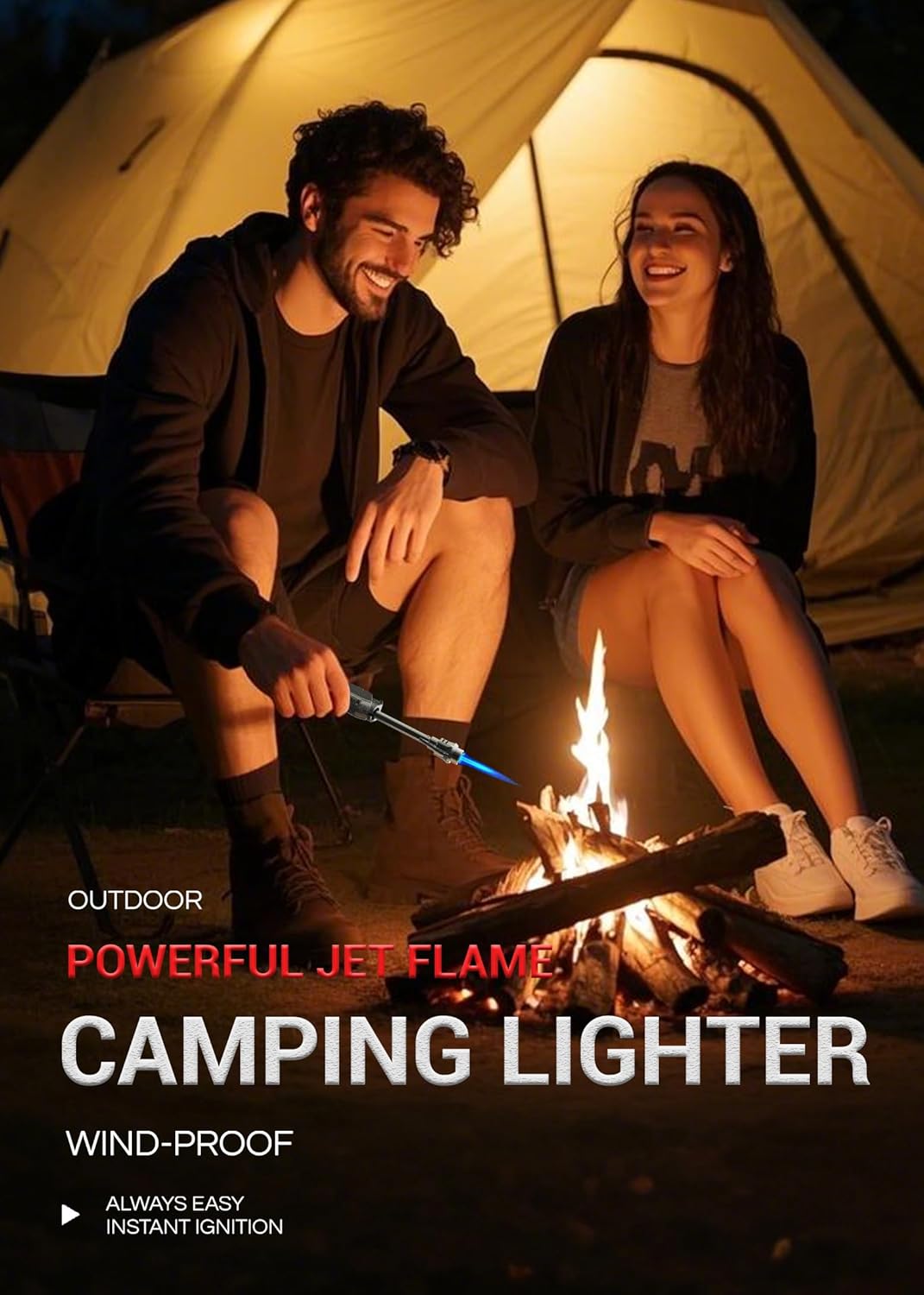 Long Torch Lighter with Extended Tip, Jet Flame Windproof Lighter Butane Refillable, 2 Pack Adjustable Butane Lighters for Candle Fireplace Camping BBQ Lighters Gift for Man Women (Without Fuel)