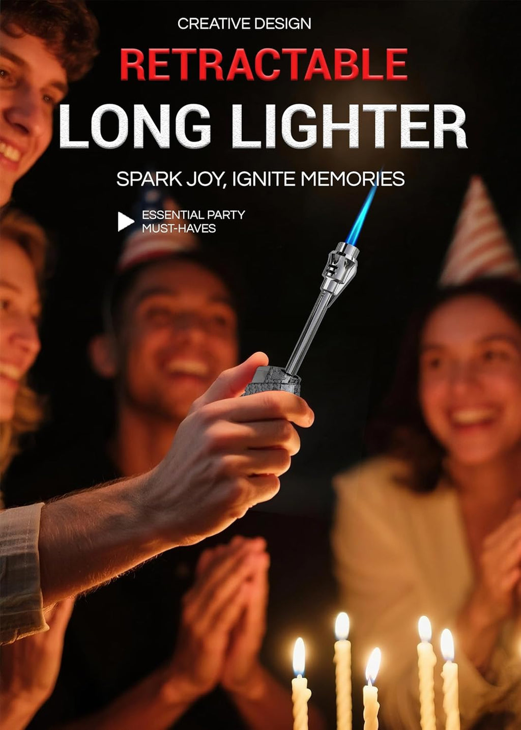 Long Torch Lighter with Extended Tip, Jet Flame Windproof Lighter Butane Refillable, 2 Pack Adjustable Butane Lighters for Candle Fireplace Camping BBQ Lighters Gift for Man Women (Without Fuel)