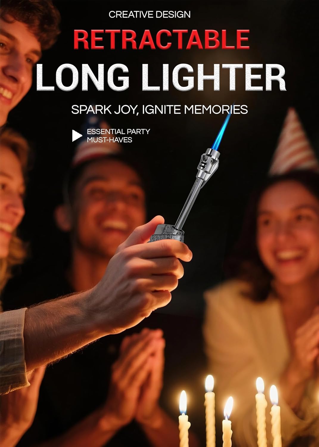 Long Torch Lighter with Extended Tip, Jet Flame Windproof Lighter Butane Refillable, 2 Pack Adjustable Butane Lighters for Candle Fireplace Camping BBQ Lighters Gift for Man Women (Without Fuel)