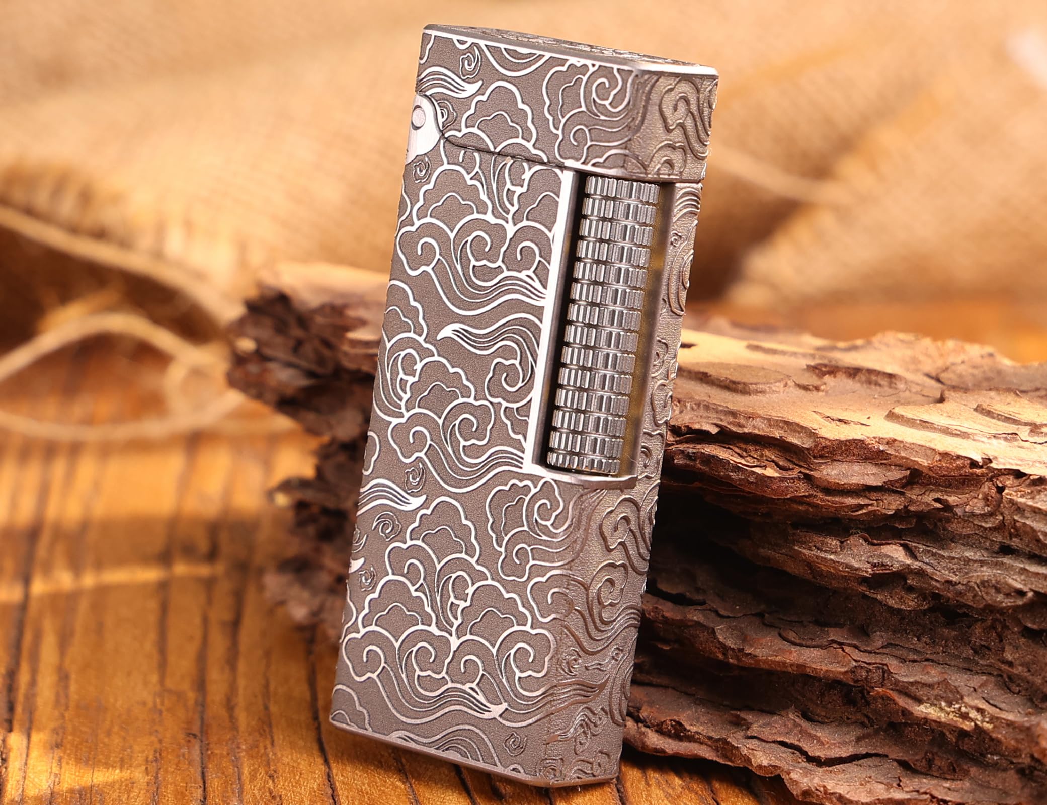 WDMART- TC4 Titanium Mechanical Trench Lighter • Retro Soft Flame Oil Lighter • Cool Open Flame Kerosene Lighters one Click lid Opening • Model：Flame Spirit (JD)