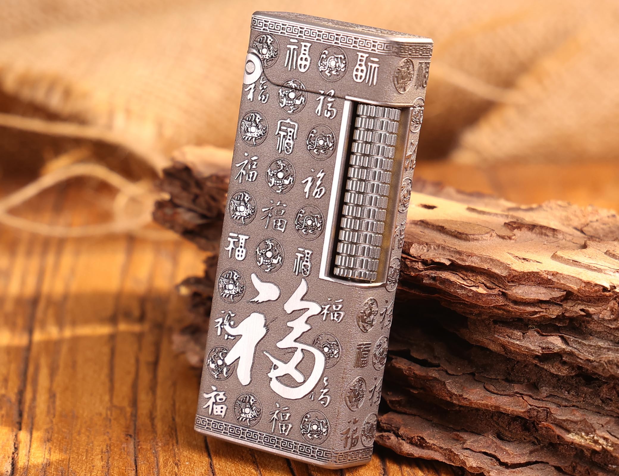 WDMART- TC4 Titanium Mechanical Trench Lighter • Retro Soft Flame Oil Lighter • Cool Open Flame Kerosene Lighters one Click lid Opening • Model：Flame Spirit (JD)