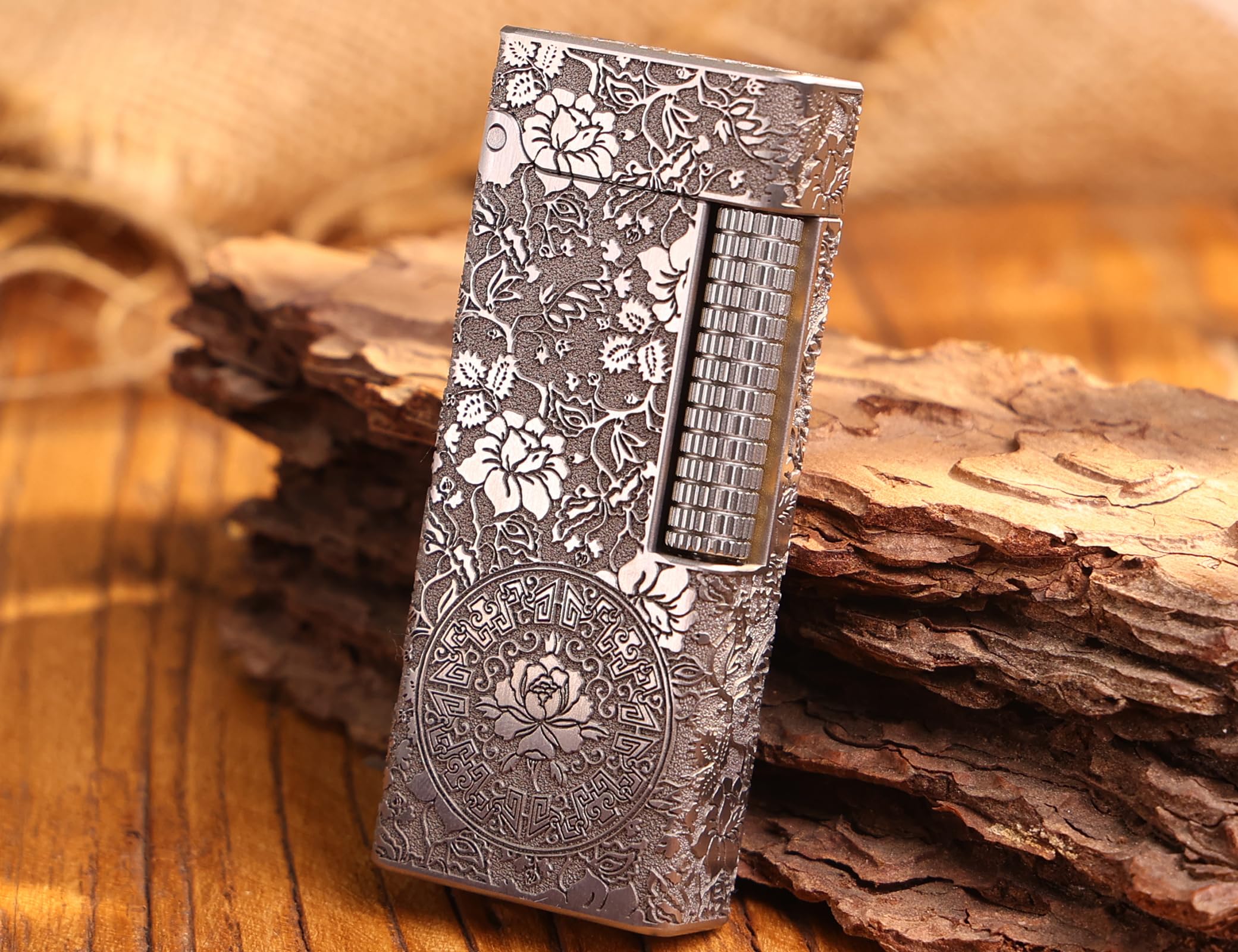WDMART- TC4 Titanium Mechanical Trench Lighter • Retro Soft Flame Oil Lighter • Cool Open Flame Kerosene Lighters one Click lid Opening • Model：Flame Spirit (JD)