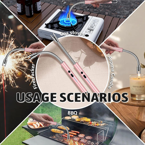 2 PCS Electric Lighter, Candle Lighter Arc Windproof Flame-Less with 360° Flexible Neck & LED Power Display, Type-C Rechargeable for BBQ, Grill, Camping, Fireplace, Stove