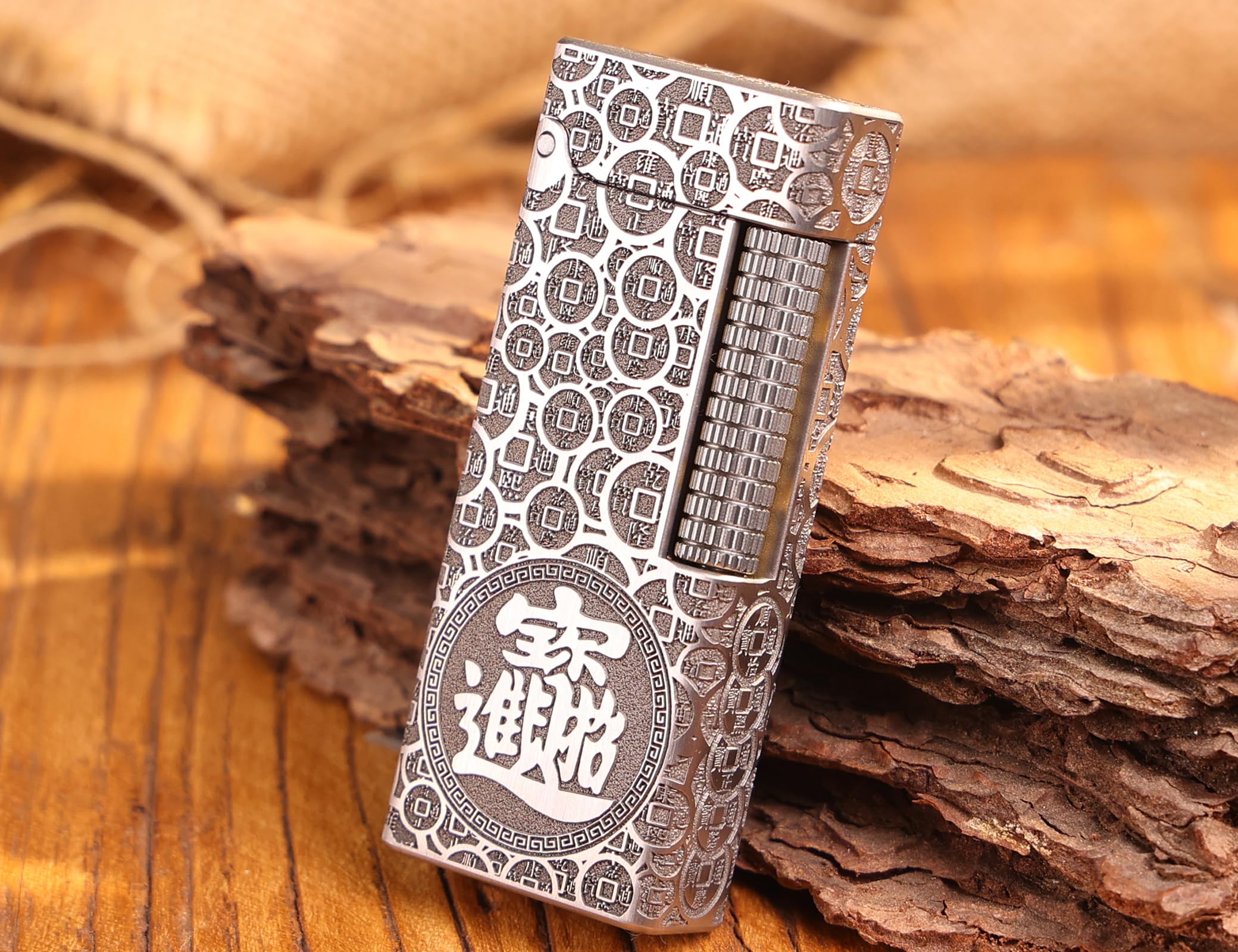 WDMART- TC4 Titanium Mechanical Trench Lighter • Retro Soft Flame Oil Lighter • Cool Open Flame Kerosene Lighters one Click lid Opening • Model：Flame Spirit (JD)