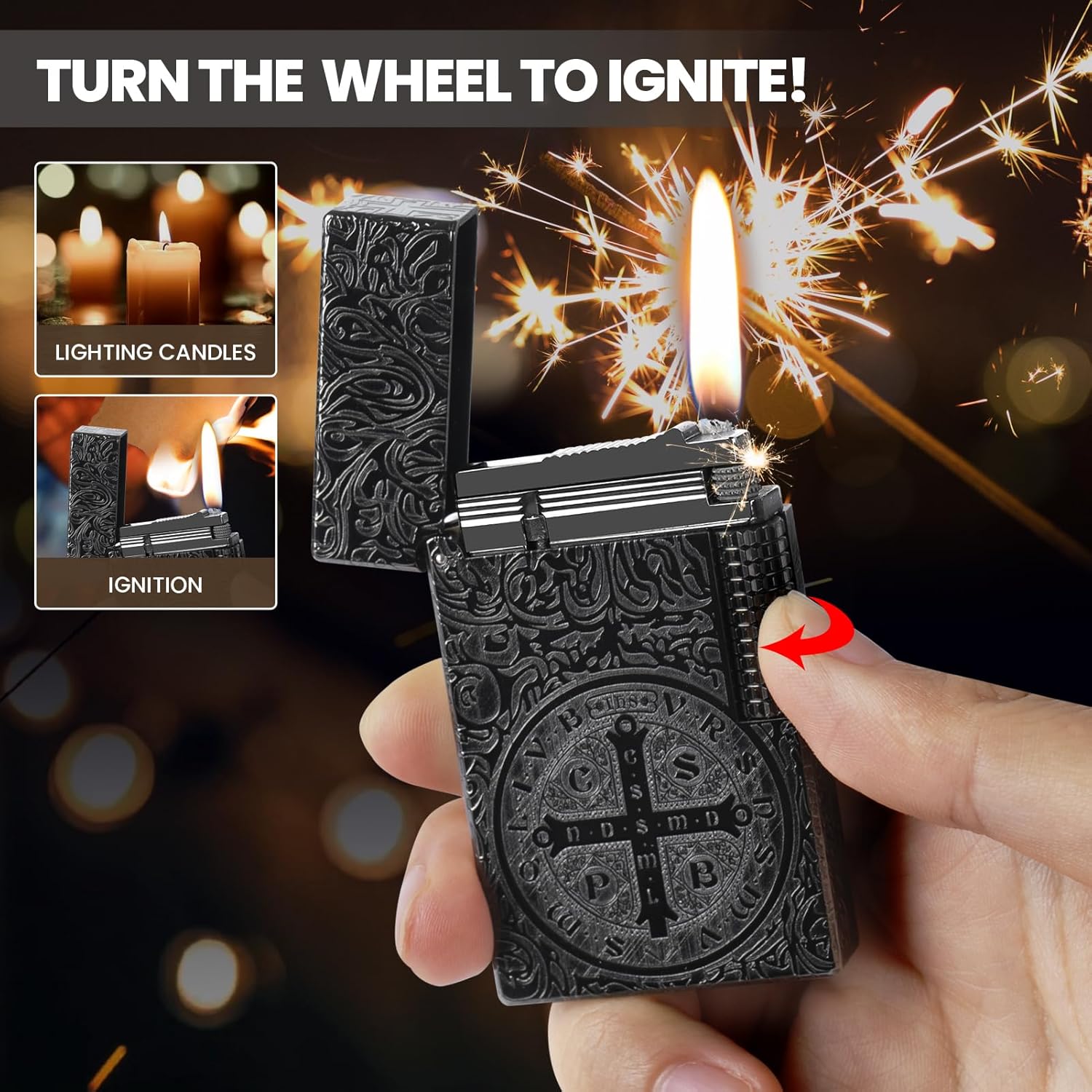 YUSUD Carved Constantine Lighter, Vintage Trench Lighters, Copper Unique Lighters One Piece Kerosene Fluid Refill, Cool Lighter for Men Dad - Antique Heavy Duty Armor Style