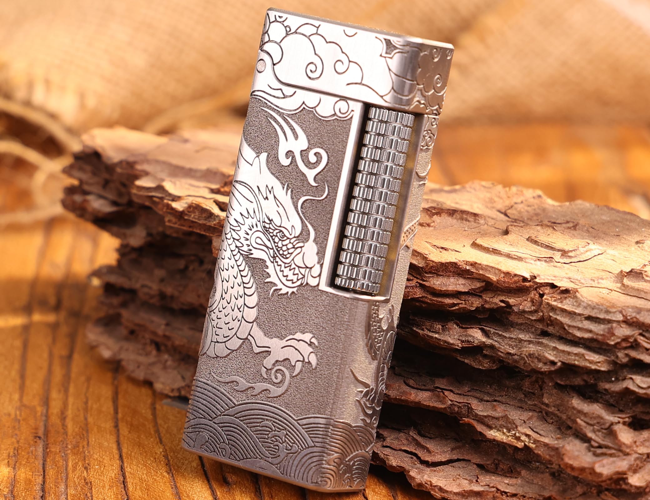 WDMART- TC4 Titanium Mechanical Trench Lighter • Retro Soft Flame Oil Lighter • Cool Open Flame Kerosene Lighters one Click lid Opening • Model：Flame Spirit (JD)