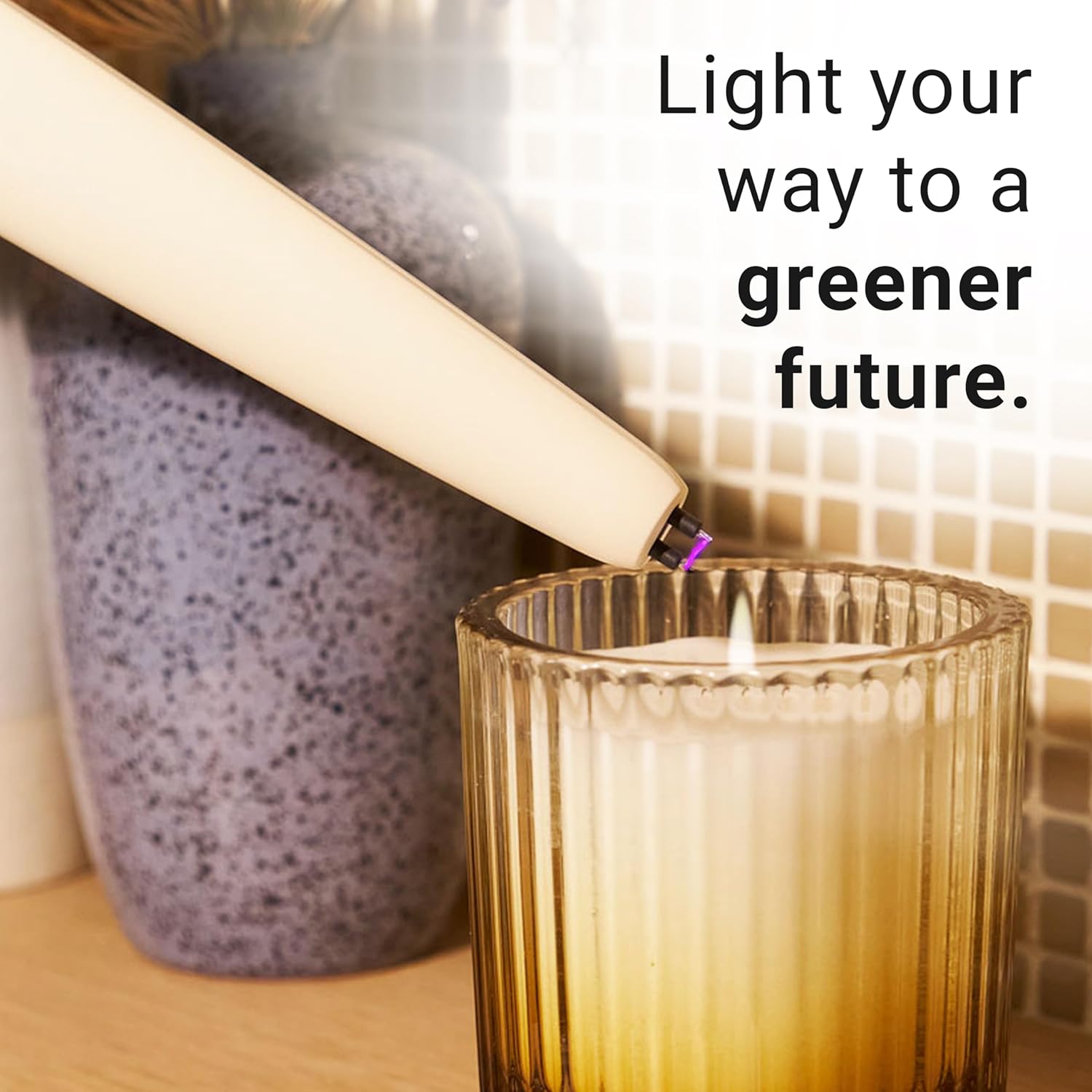 USB Lighter Co. MOTLI Electric Arc Windproof Flameless USB Rechargeable Lighter with Flashlight & Safety Lock for Candle Camping BBQ Grill Gift Outdoors (Linen White)