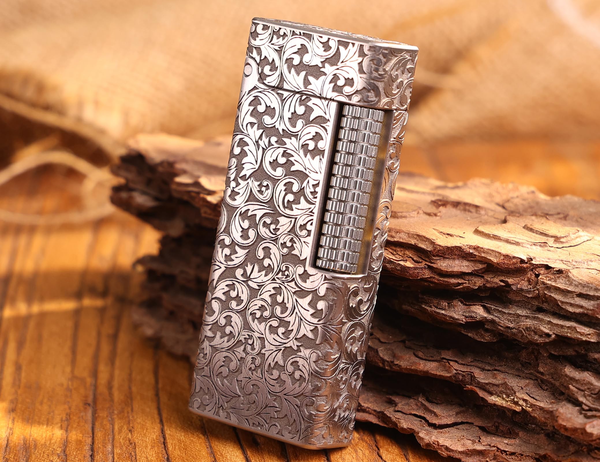 WDMART- TC4 Titanium Mechanical Trench Lighter • Retro Soft Flame Oil Lighter • Cool Open Flame Kerosene Lighters one Click lid Opening • Model：Flame Spirit (JD)
